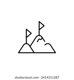 Flag on Mountain Simple Minimalistic Outline Icon. Suitable for books, stores, shops. Editable stroke in minimalistic outline style. Symbol for design 