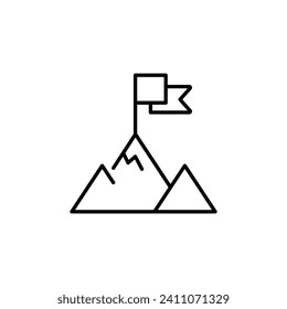 Flag on Mountain Simple Outline Sign. Suitable for books, stores, shops. Editable stroke in minimalistic outline style. Symbol for design 