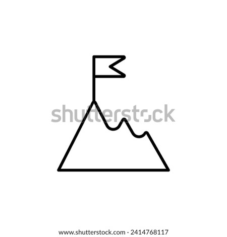 Flag on Mountain Simple Outline Sign for Adverts. Suitable for books, stores, shops. Editable stroke in minimalistic outline style. Symbol for design 