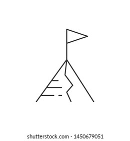 Flag on mountain top line icon, outline vector sign, linear style pictogram isolated on white. Achievement symbol, logo illustration. Editable stroke.
