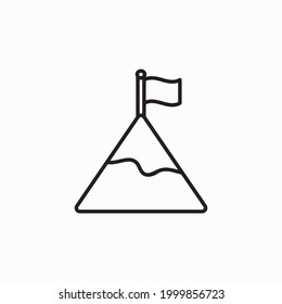 Flag on mountain top line icon, outline vector sign, linear style pictogram isolated on white. Achievement symbol, logo illustration. Editable stroke. Pixel perfect vector graphics