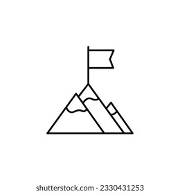 Flag on mountain top line icon, outline vector sign, linear style pictogram isolated on white. Achievement symbol, logo illustration. Editable stroke. Pixel perfect vector graphic