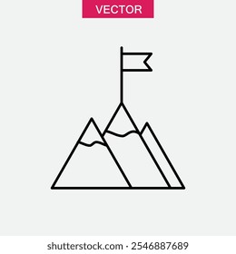 Flag on mountain top line icon, vector linear Achievement symbol on white background..eps