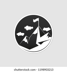flag on mountain top, simple vector logo. Path to achieving goals, success concept. Isolated icon symbol.