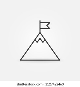 Flag On Mountain Top Vector Outline Icon. Success Concept Symbol In Thin Line Style