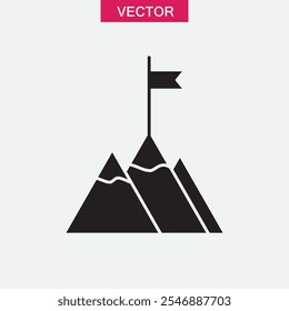 Flag on mountain top vector icon, Achievement symbol simple illustration for web and app.