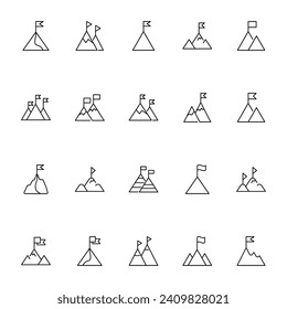 Flag on Mountain Vector Icon. Suitable for books, stores, shops. Editable stroke in minimalistic outline style. Symbol for design 