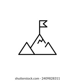 Flag on Mountain Vector Line Icon for Adverts. Suitable for books, stores, shops. Editable stroke in minimalistic outline style. Symbol for design 