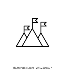 Flag on Mountain Vector Line Sign. Suitable for books, stores, shops. Editable stroke in minimalistic outline style. Symbol for design