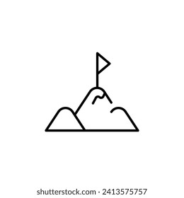 Flag on Mountain Vector Symbol for Stores and Shops. Suitable for books, stores, shops. Editable stroke in minimalistic outline style. Symbol for design 