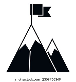 Flag on mountain way icon simple vector. Top career. Peak concept
