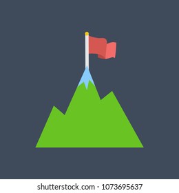 flag on mounutain peak icon