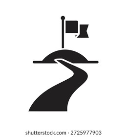 Marcar en un icono de ruta un símbolo de hito y progreso de viaje un signo de logro de objetivo y destino en una hoja de ruta comercial o personal