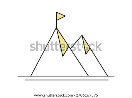 Flag on the peak of the mountain icon, vector illustration.