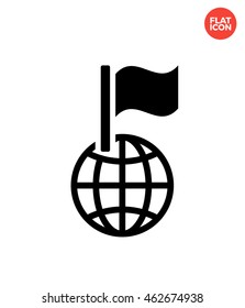Flag on Planet Icon Flat Style Isolated Vector Illustration