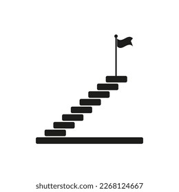 Flag on stairs icon. Business success strategy. Vector illustration.