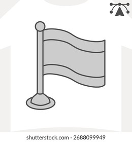 Bandeira em um ícone isométrico stand, conceito de lembrança de negócios. Gráficos vetoriais. Sinal de sinalizador da empresa e traço editável, ícone de estilo de estrutura de tópicos para design móvel ou Web
