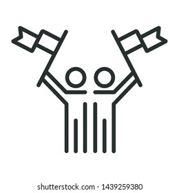 flag on team hand - minimal line web icon. simple vector illustration. concept for infographic, website or app.