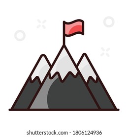 Bandera en la cima de la montaña, concepto de logro 