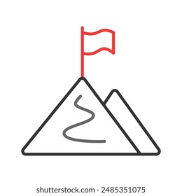 Flag on top of mountain, concept icon of mission in trendy style