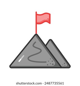 Flag on top of mountain, concept icon of mission in trendy style