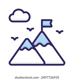 Flag on top of mountain, concept icon of mission in trendy style