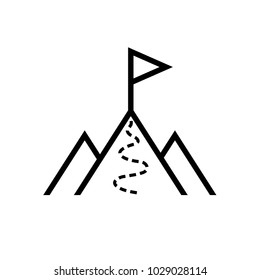 Flag on the top of Mountain. Isolated vector icon, sign, emblem, pictogram. Flat style for design, web, logo or UI. Eps10