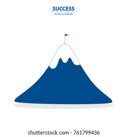 A flag on top of the mountain. Successful business concept. Vector illustration.