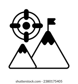 Flag on top of mountain with target, concept icon of mission in trendy style