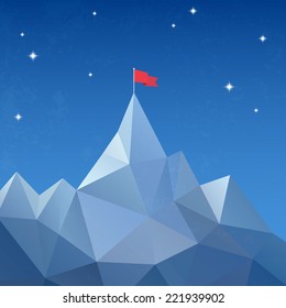 Flag on the top of mountain - Vector 