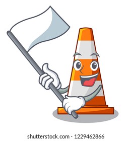 With flag on traffic cone against mascot argaet
