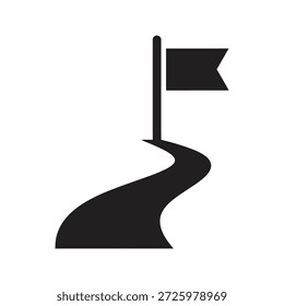 Marcar en el icono de camino sinuoso para el hito del viaje y el objetivo de carrera, un símbolo para el logro del destino y la hoja de ruta de éxito estratégico