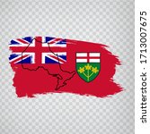 Flag of  Ontario from brush strokes. Blank map of Ontario. Canada. High quality map of Ontario and flag on transparent background. Stock vector.  EPS10.