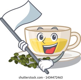 With flag oolong tea above wood tables cartoon