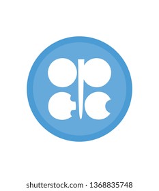 Flag of OPEC ( Organization of the Petroleum Exporting Countries ) OPEC Flag. Button with flag of OPEC 