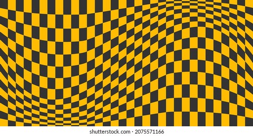 Flag optical illusion. Distorted chessboard. Checkered abstract background. Op art. Vector design