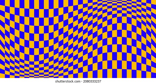 Flag optical illusion. Distorted chessboard. Checkered abstract background. Op art. Vector design