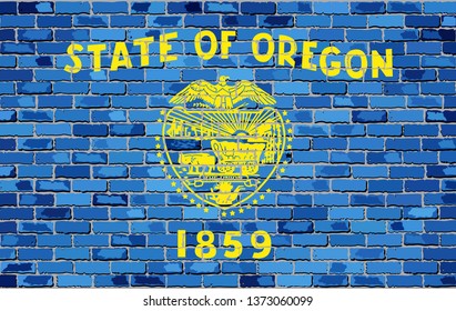 Flag of Oregon on a brick wall - Illustration