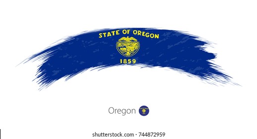 Flag of Oregon state in rounded grunge brush stroke. Vector illustration.