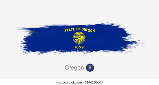 Flag of Oregon US State, grunge abstract brush stroke on gray background.Vector illustration.