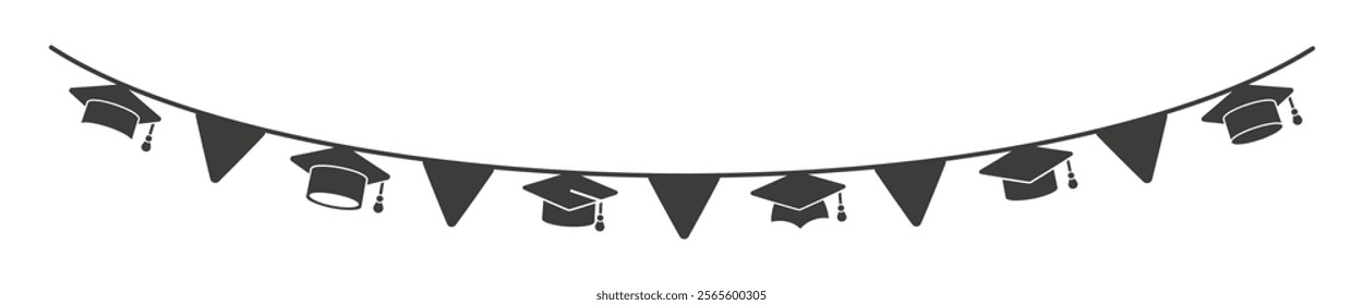 Flag ornaments for happy graduation celebrations. Graduation hat cap. Academic cap. Vector illustration.