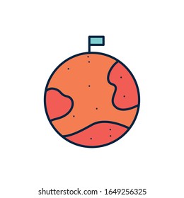 Flag over planet line fill style icon of Space futuristic cosmos outside universe astronomy adventure and exploration theme Vector illustration