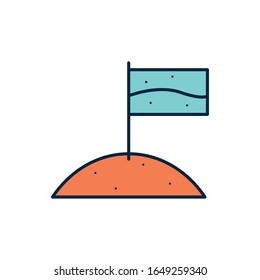 Flag über Planet-Linie füllen Stilsymbol der Weltraumfuturistik Kosmos außerhalb des Universums Astronomie-Abenteuer und Erforschung Thema Vektorillustration Illustration