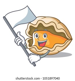 With flag oyster mascot cartoon style