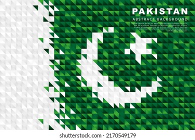 Flag of Pakistan. Abstract background of small triangles in the form of colorful green and white stripes of the Pakistani flag. Vector illustration.