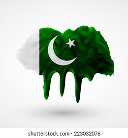 Flag of Pakistan. Blot with paint streaks with the national colors. Independence Day. Banner Pennon Pennant Background Stock Vector Icon Image Picture Illustration Printed material Logo 