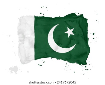 Fondo del trazo del pincel de la bandera de Pakistán.  Estilo acuarela para tu diseño. Bandera de Pakistán sobre fondo blanco para tu diseño, aplicación, interfaz de usuario.  Vector de material. EPS10.