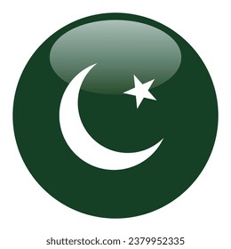 The flag of Pakistan. Button flag icon. Standard color. Circle icon flag. 3d illustration. Computer illustration. Digital illustration. Vector illustration.