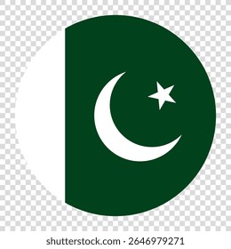 Flagge von Pakistan. Pakistan Kreis Flagge Logo Symbol Computer Vektor Illustration Design. Transparenter Schachbretthintergrund.