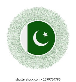 Flag of Pakistan with colorful rays. Radiant country sign. Shiny sunburst with Pakistan flag. Creative vector illustration.